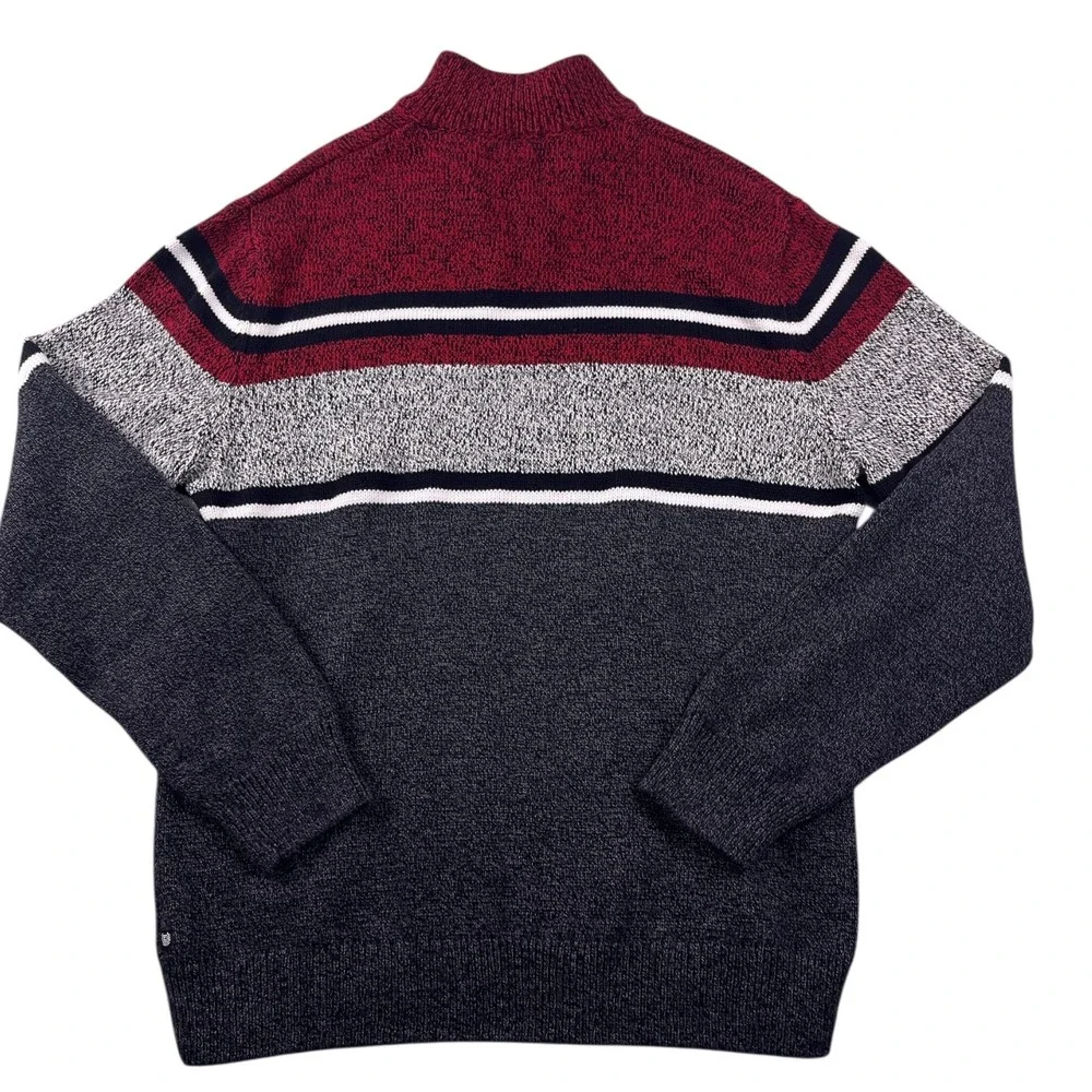 Chaps Men's Striped Button Mock‎ Neck Sweater Red Black White Cabin Core Large